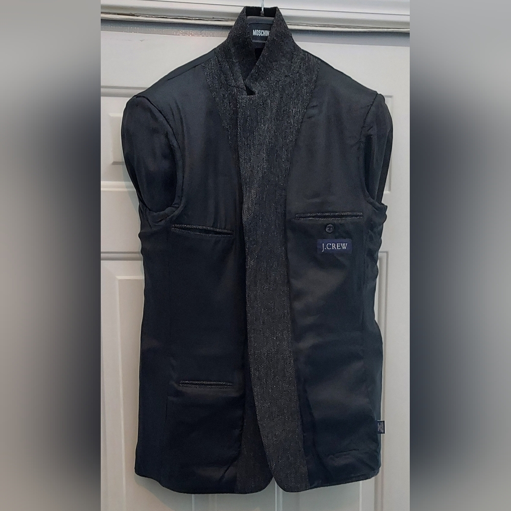 J CREW MEN'S BLACK-GRAY HERRINGBONE WOOL 3-BUTTON TWEED SPORTS JACKET SIZE 40R - Picture 8 of 9
